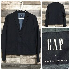 Gap One Button Blazer Jacket Women’s 4 Dark Blue Polyester Blend NWOT